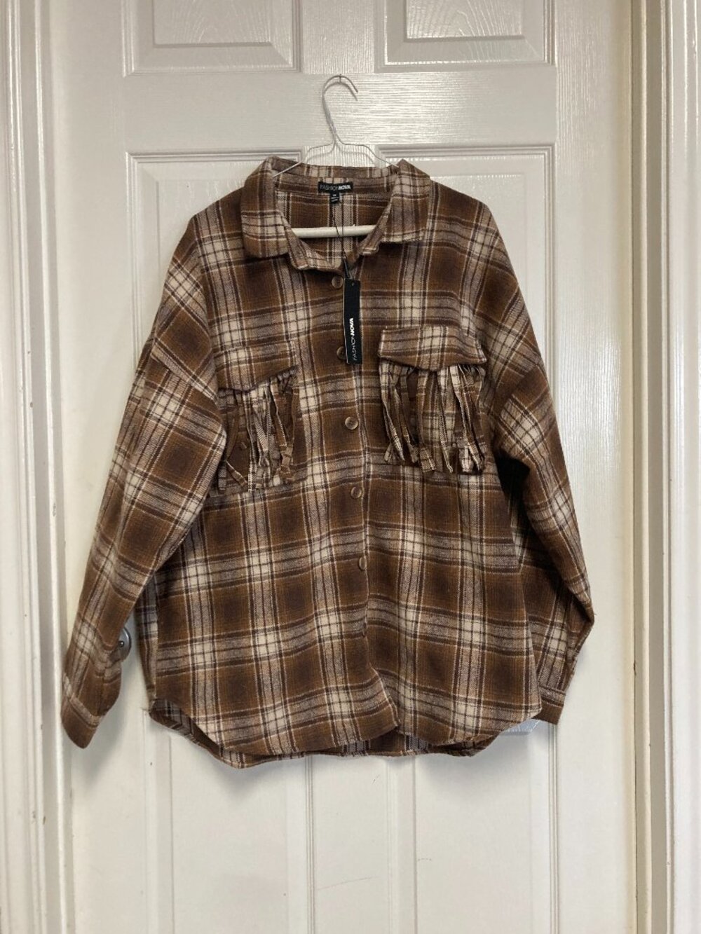 FASHIONNOVA New With Tags flannel button up brown plaid size 1X Women's